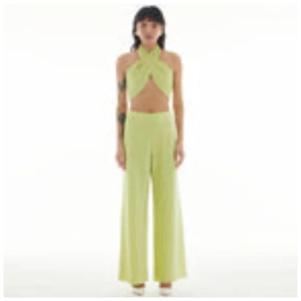 LBV. Women's Lurex Jersey Criss Cross Halter top 6 NWT 298 Acid Yellow